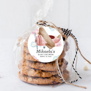 Pink Vintage Aeroplane Baby Shower Thank You Classic Round Sticker
