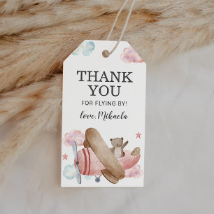 Pink Vintage Aeroplane Baby Shower Thank You Favou Gift Tags