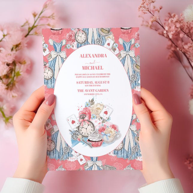 Pink Vintage Alice in Wonderland Wedding Invitation (Creator Uploaded)
