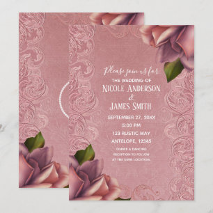 Pink Vintage Antique Dusty Rose Elegant Wedding Invitation