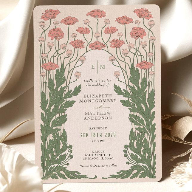 Pink Vintage Art Nouveau Floral Wedding Invitation (Creator Uploaded)