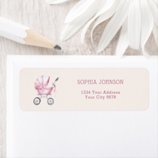 Pink Vintage Baby Carriage Baby Shower Address (Insitu)