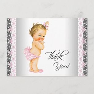 Pink Vintage Baby Girl Thank You Card