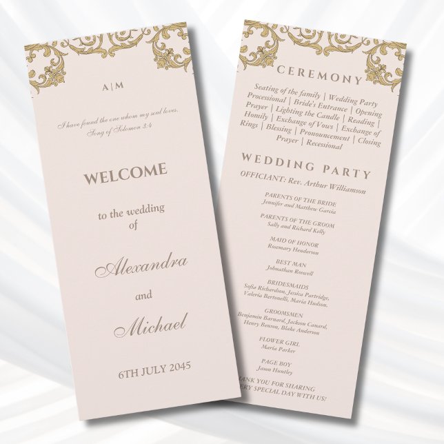 Pink Vintage Baroque Christian Wedding Program Programme (Creator Uploaded)