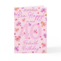 Pink Vintage Bee 40th Birthday Card