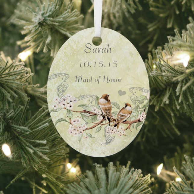 Pink Vintage Bird Maid of Honour Ornaments (Insitu)