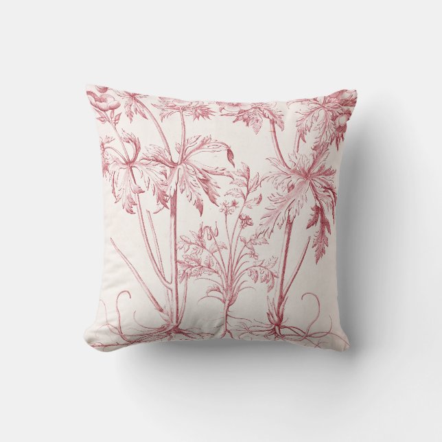 Pink Vintage Botanical Art Cushion (Front)