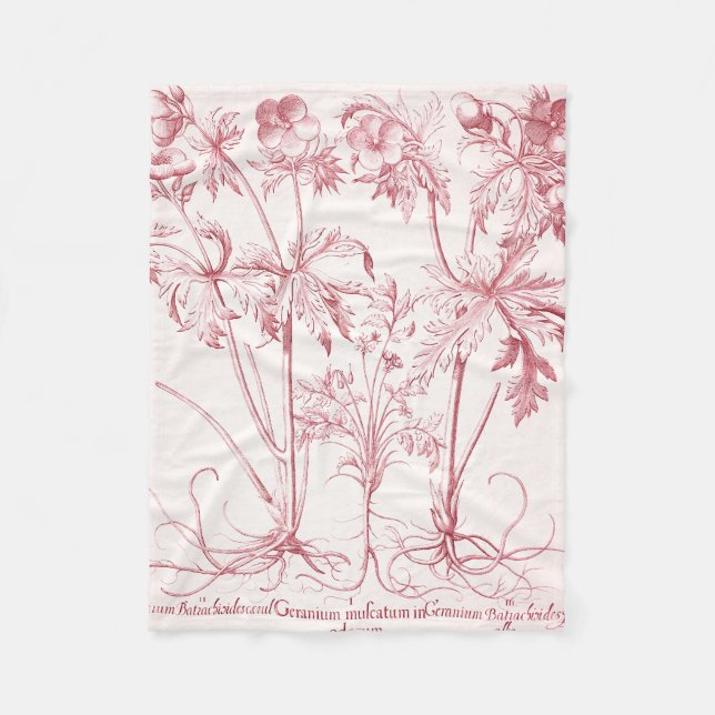 Pink Vintage Botanical Art Fleece Blanket (Front)