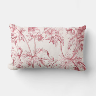 Pink Vintage Botanical Art Lumbar Cushion