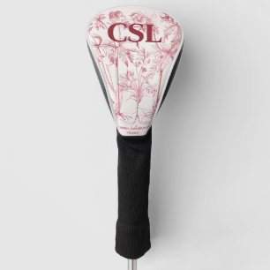 Pink Vintage Botanical Art Monogram Golf Head Cover