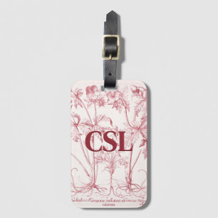 Pink Vintage Botanical Art Monogram Luggage Tag