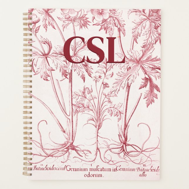 Pink Vintage Botanical Art Monogram Planner (Front)