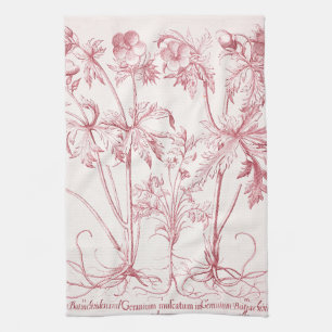 Pink Vintage Botanical Art Tea Towel