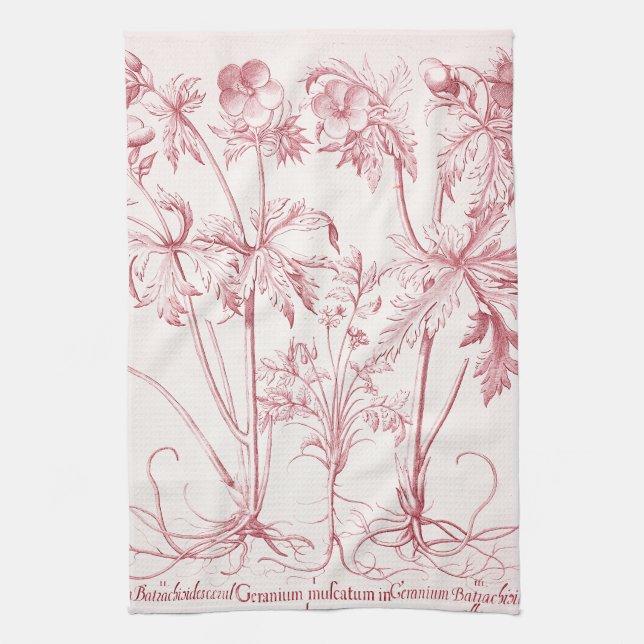 Pink Vintage Botanical Art Tea Towel (Vertical)