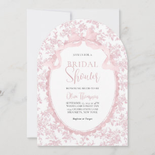 Pink Vintage Botanical Bow Bridal Shower Arch Invitation