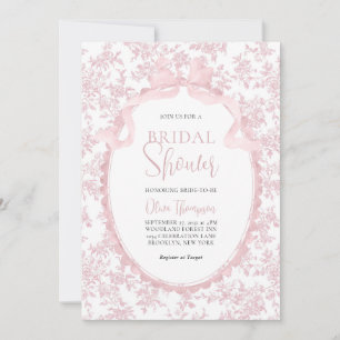 Pink Vintage Botanical Bow Bridal Shower Invitation