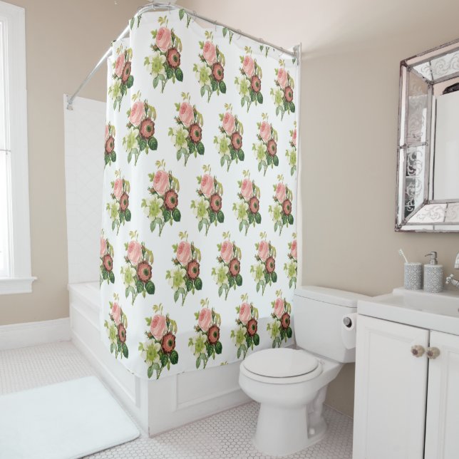 Pink Vintage Bouquet Shower Curtain (In Situ)