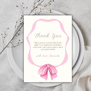 Pink Vintage Bow Frame Girl Baby Shower Thank You Card