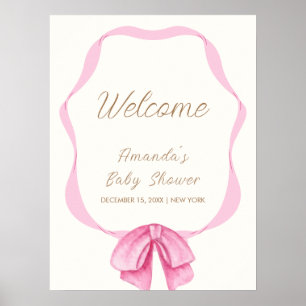 Pink Vintage Bow Frame Girl Baby Shower Welcome Poster