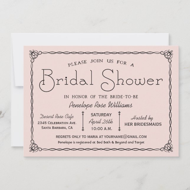 Pink Vintage Bridal Shower Invitations (Front)
