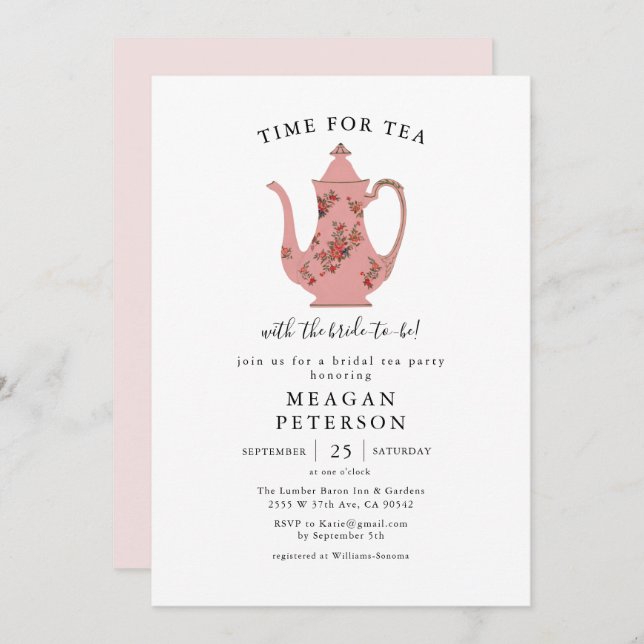 Pink Vintage Bridal Shower Tea Party  Invitation (Front/Back)