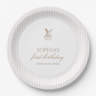 Pink Vintage Bunny Some Bunny Is Turning One  Paper Plate