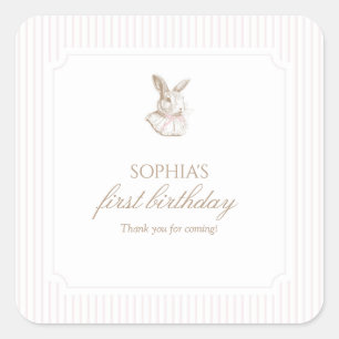 Pink Vintage Bunny Some Bunny Is Turning One Square Sticker