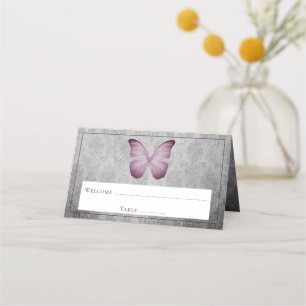 Pink Vintage Butterfly Damask Reception Place Card