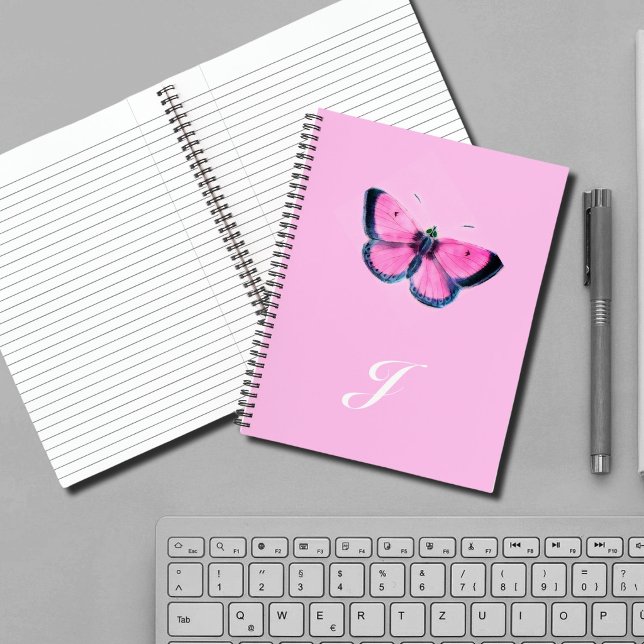  pink vintage butterfly - monogrammed notebook (Creator Uploaded)