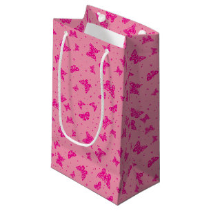 Pink vintage butterfly motif pattern small gift bag