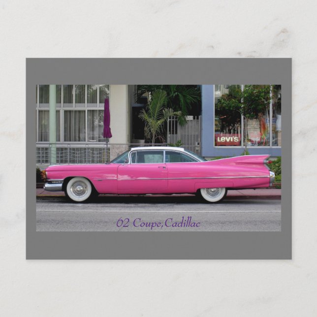  Pink Vintage Cadillac Postcard (Front)