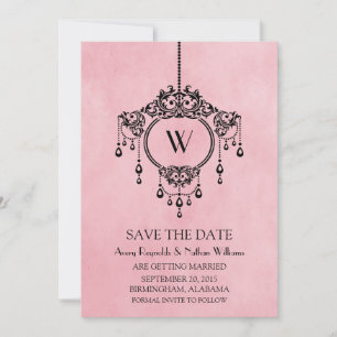 Pink Vintage Chandelier Save the Date Invite