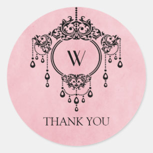 Pink Vintage Chandelier Thank You Stickers