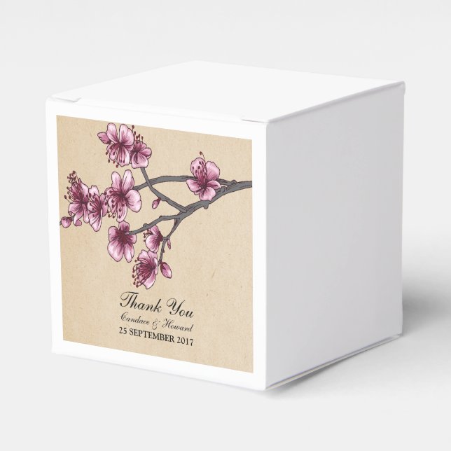 Pink Vintage Cherry Blossoms Favour Boxes (Front Side)