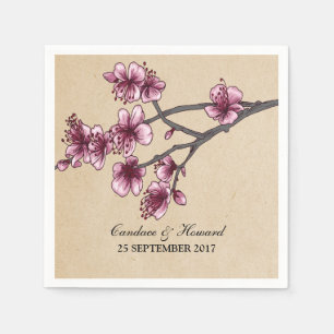 Pink Vintage Cherry Blossoms Paper Napkins