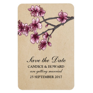 Pink Vintage Cherry Blossoms Save the Date Magnet