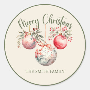 PINK VINTAGE CHRISTMAS ORNAMENT CLASSIC ROUND STICKER
