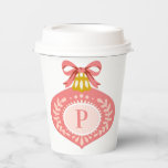 Pink Vintage Christmas Ornament | Photo  Favor Tag Paper Cups<br><div class="desc">This vintage Christmas ornament design brings all those good nostalgia vibes from days gone by. The front of this cup features a pink blown glass ornament tied onto a branch with a coordinating pink bow. There is a place in the center of the ornament for you to add your initial....</div>