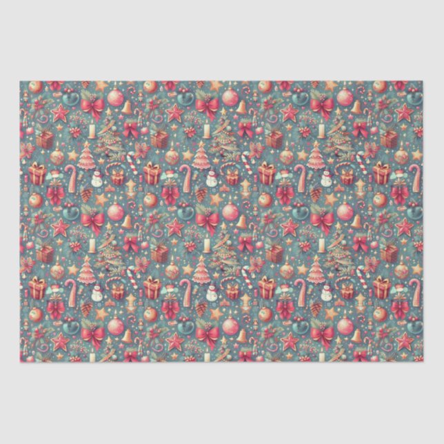 Pink Vintage Christmas  Tissue Paper (Front)