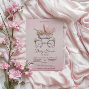 Pink Vintage Classic Girl Baby Shower Invitation