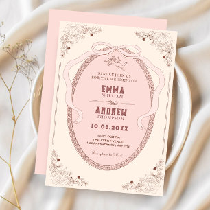 Pink vintage classic romantic decorative wedding  invitation
