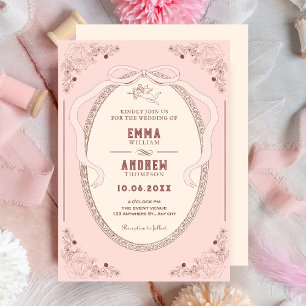 Pink vintage classic romantic decorative wedding  invitation
