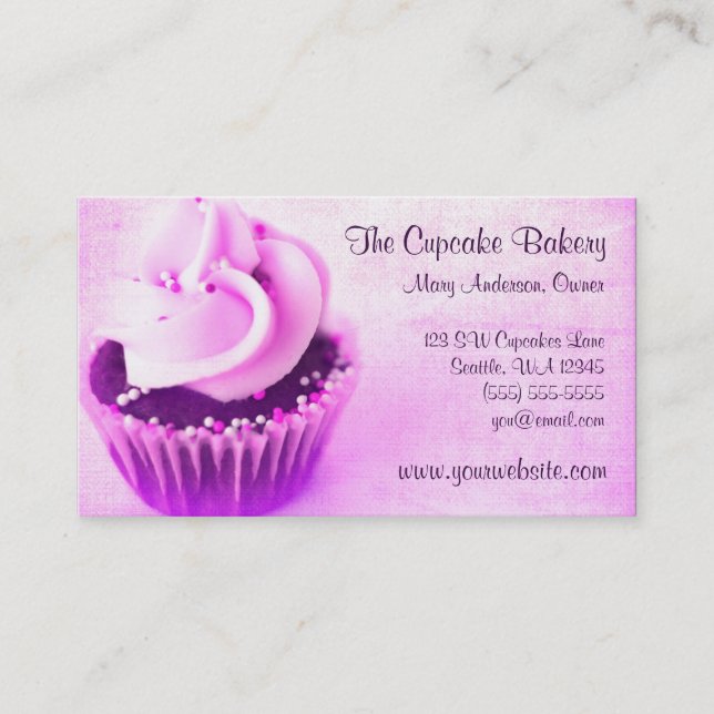 Pink Vintage Cupcake Sprinkles Business Card (Front)
