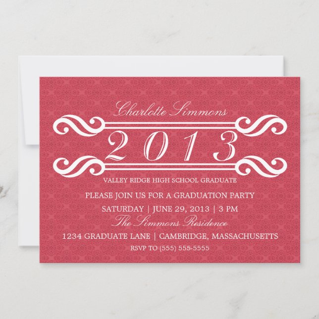 Pink Vintage Damask 2013 Graduation Invitation (Front)