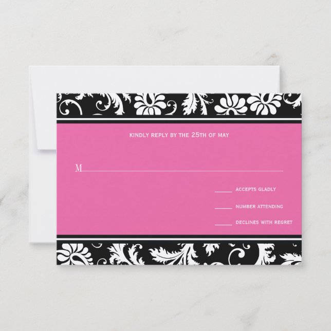 Pink Vintage Damask Wedding Invitation (Front)