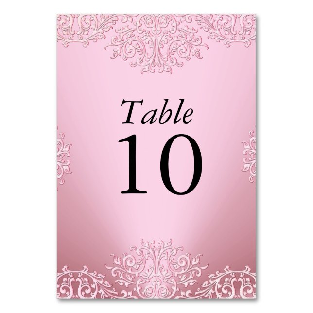 Pink Vintage Damask Wedding Table Number (Front)