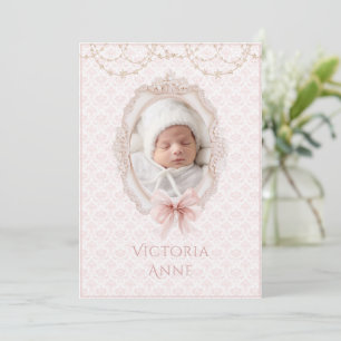 Pink Vintage Elegant Baby Girl Birth Announcement