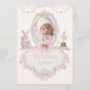 Pink Vintage Elegant Baby Girl Birth Announcement
