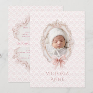 Pink Vintage Elegant Baby Girl Birth Announcement