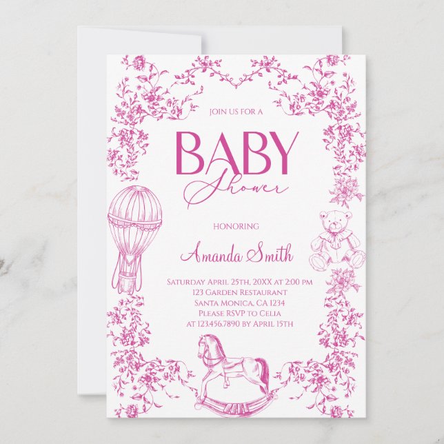 Pink Vintage Elegant Floral Baby Shower Invitation (Front)